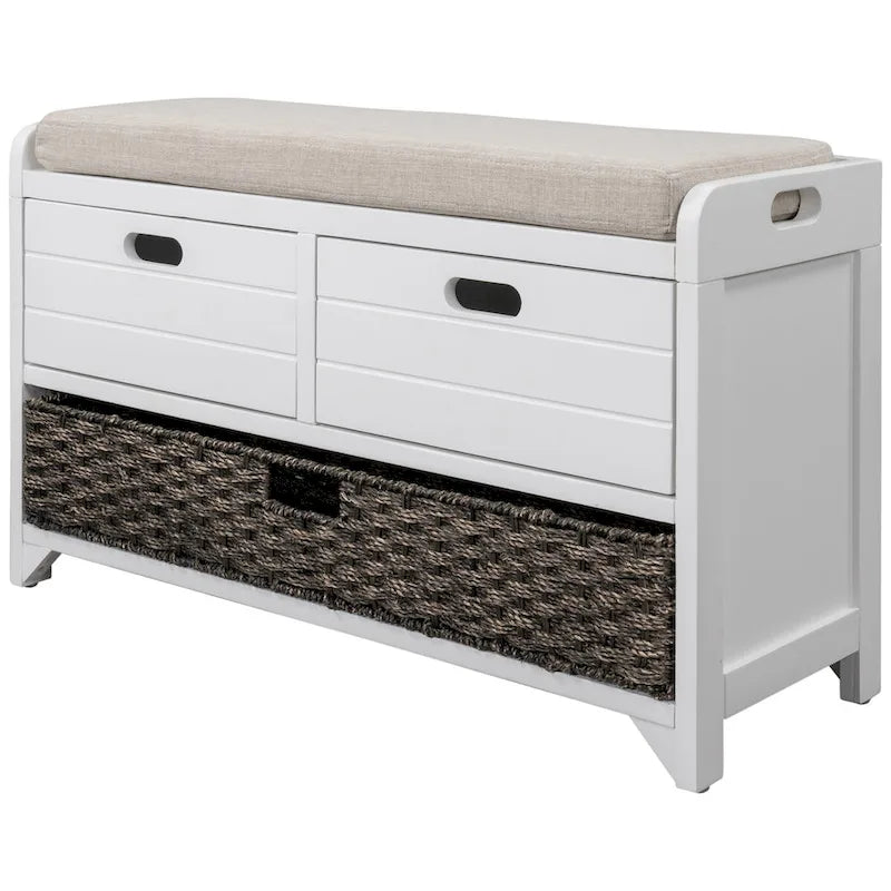 Banc de rangement en bois avec 2 paniers tressés