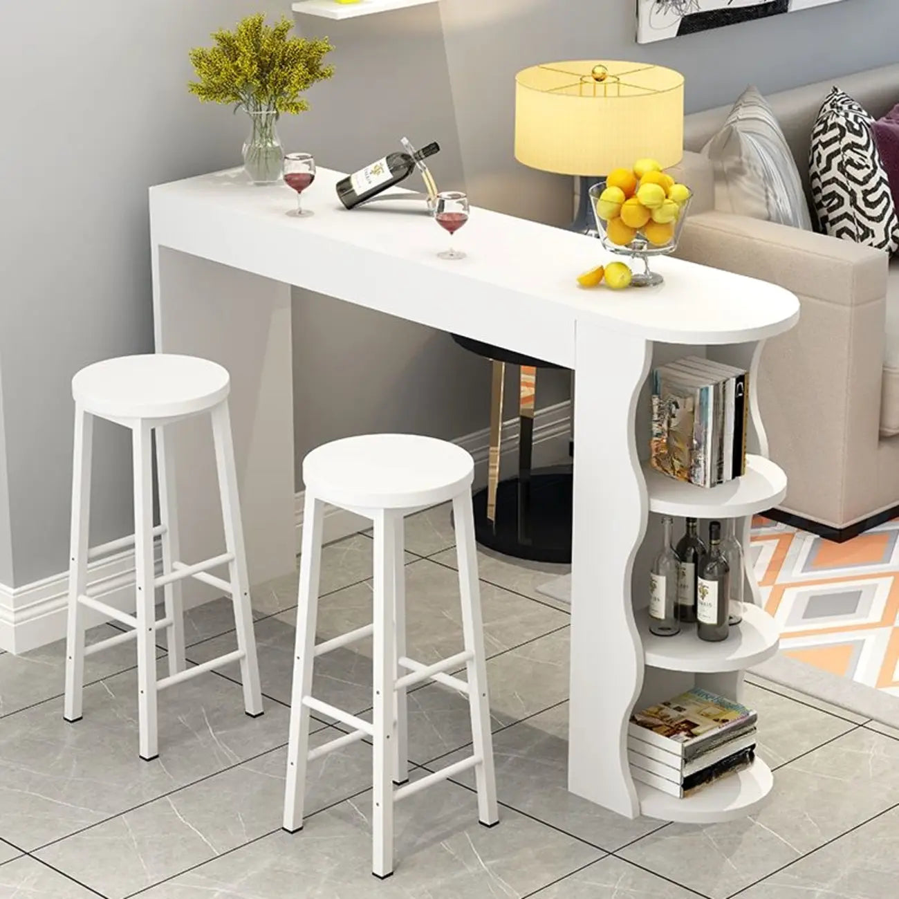 Tables de bar étagères asymétriques modernes en bois noir et blanc