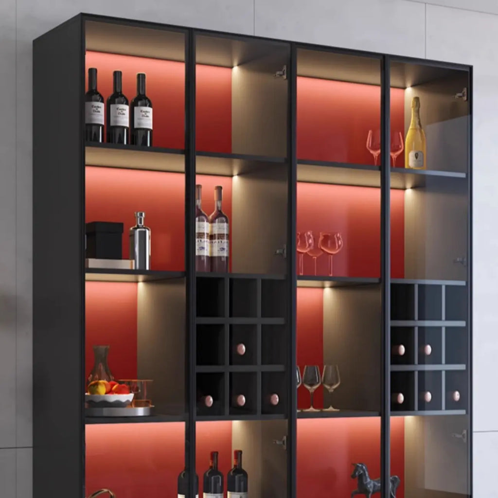 Meuble de rangement à vin minimaliste en bois noir avec porte vitrée