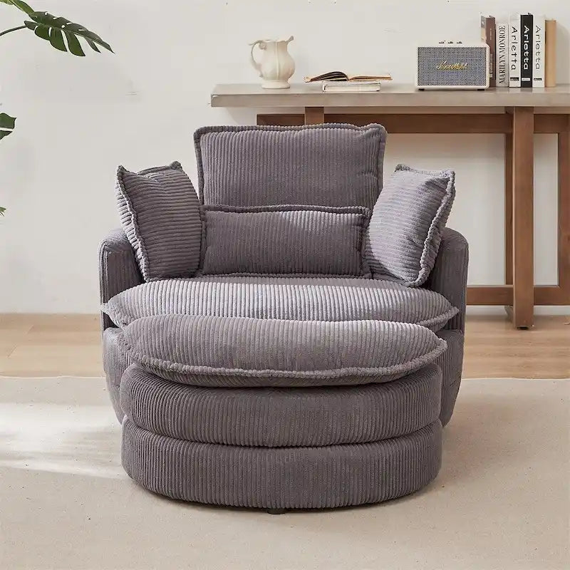 Fauteuil pivotant surdimensionné avec pouf de rangement lune et 4 oreillers