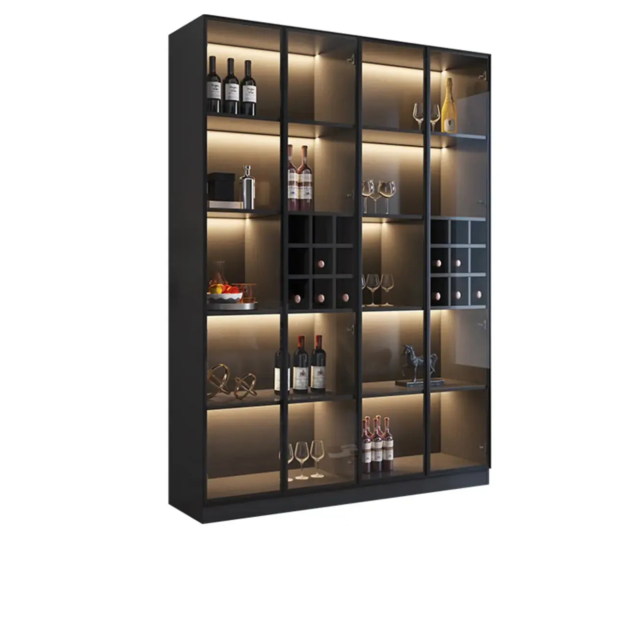 Meuble de rangement à vin minimaliste en bois noir avec porte vitrée