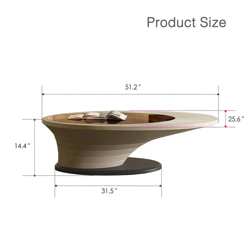 Table Basse Ovale en Verre Moderne Minimaliste Luxe Léger avec Base Grise 130 cm - L 130 cm x l 65 cm x H 36,5 cm