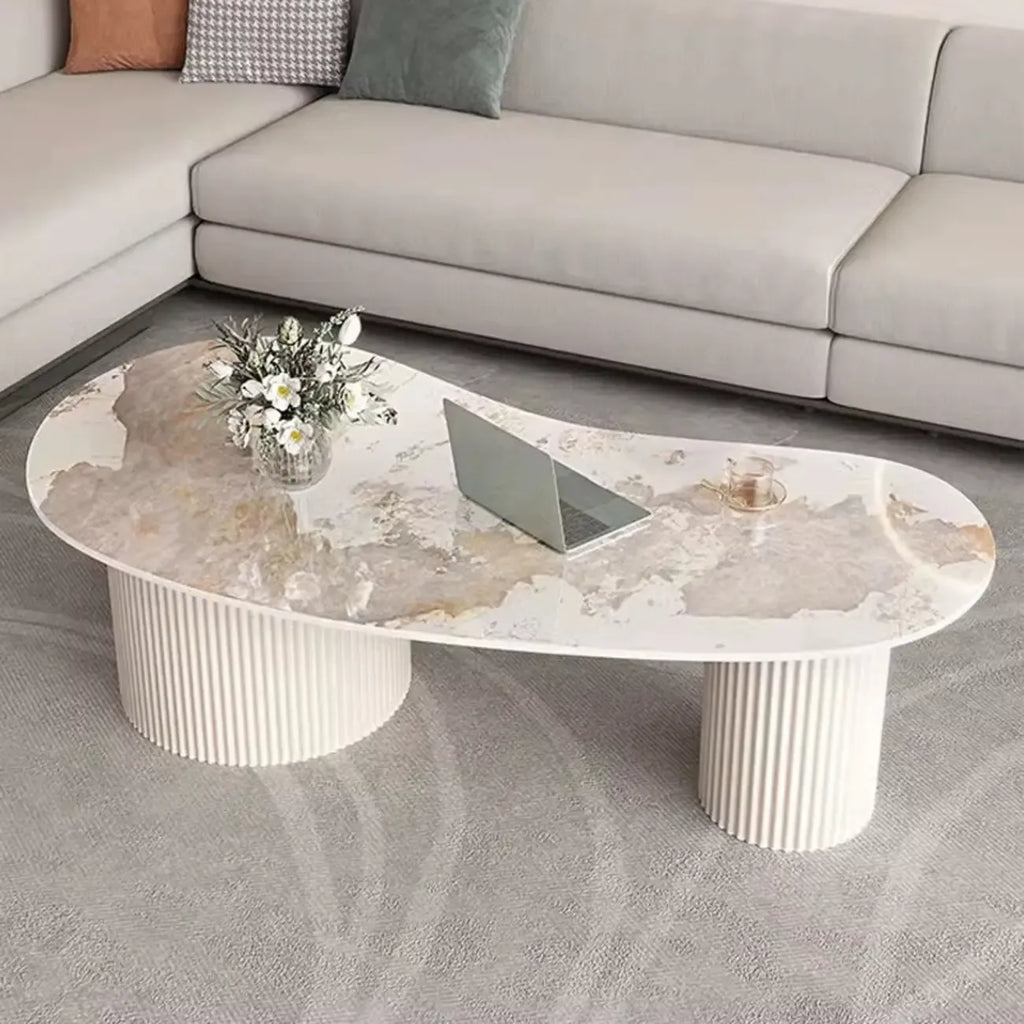 Table basse ovale standard blanche minimaliste avec 2 tiroirs