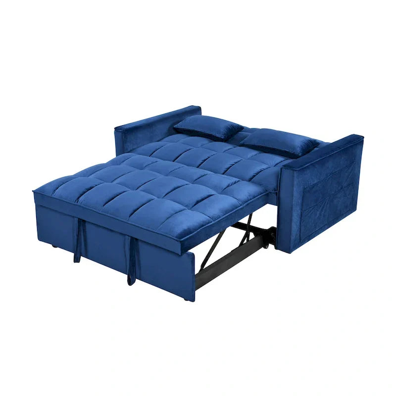 Causeuse moderne en velours avec dossier inclinable et poches, 2 places – Gris foncé / Gris clair / Bleu / Noir