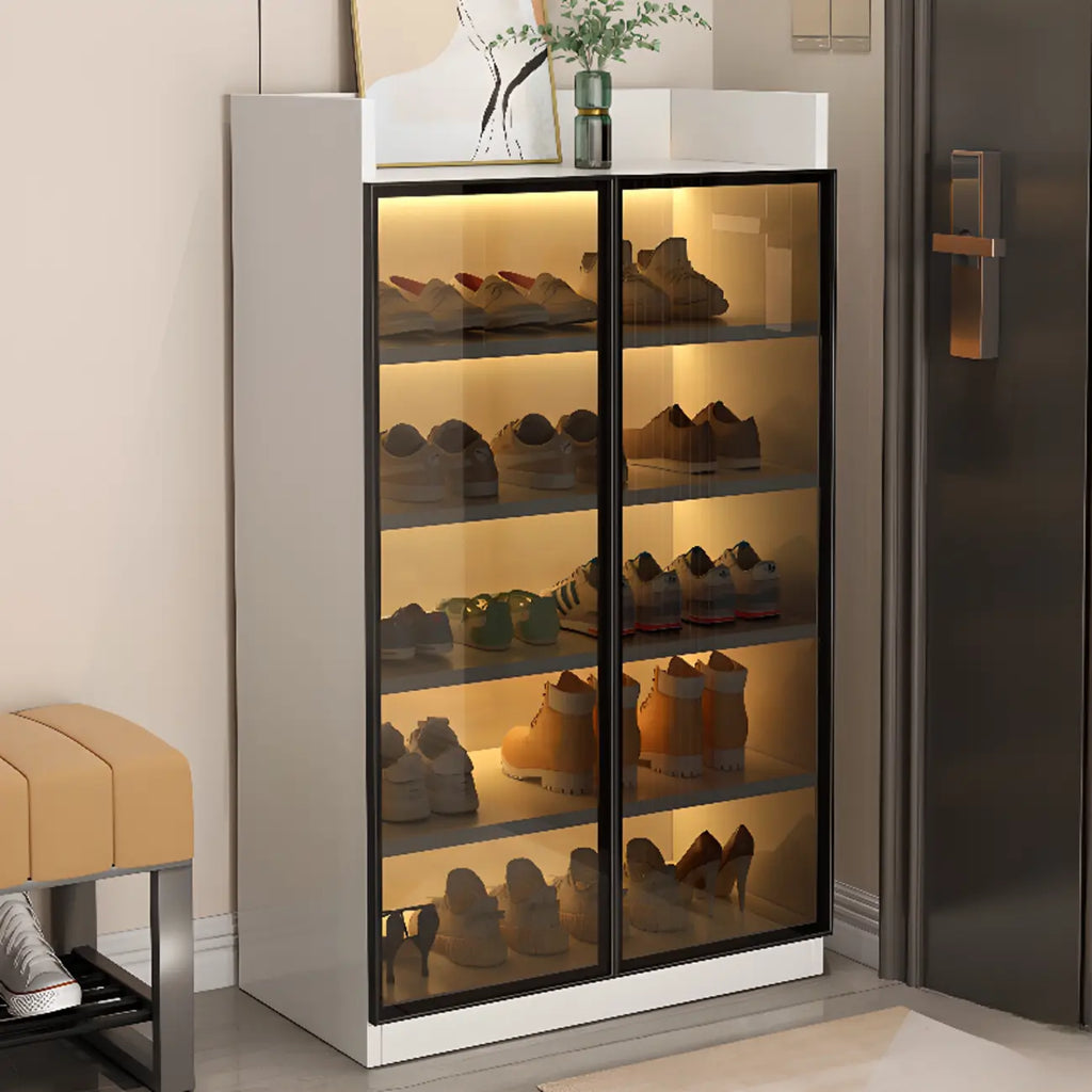 Meuble à chaussures éclairé par LED avec étagères réglables Portes transparentes