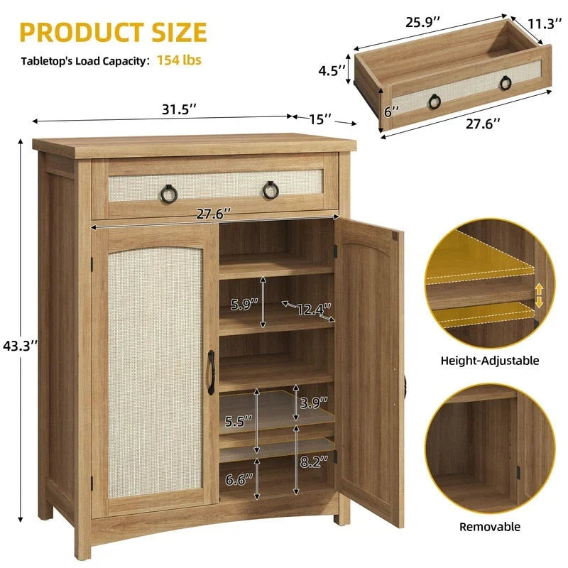 Meuble de rangement pour chaussures Moasis à 5 niveaux et 20 paires avec portes doubles pour entrée