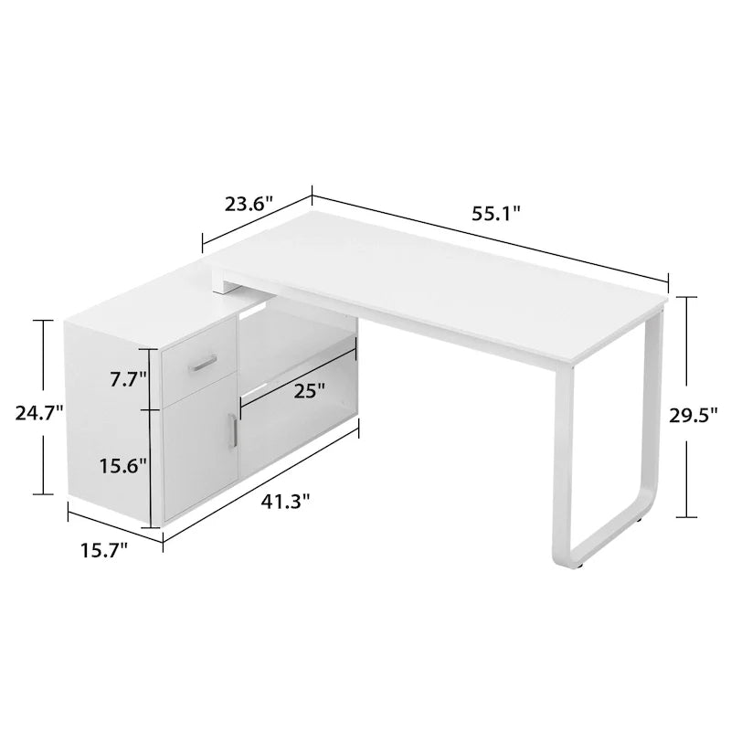 Bureau d'angle réversible blanc pivotant Bureau d'ordinateur