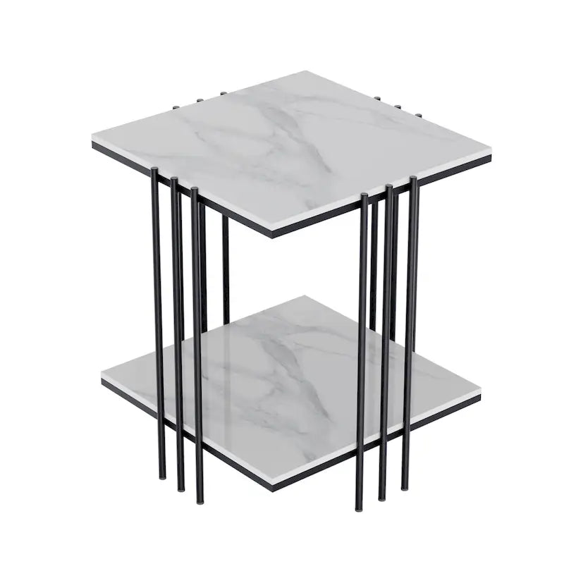 Table d'appoint à plateau en marbre 2 niveaux Carré Tables de bout d'appoint