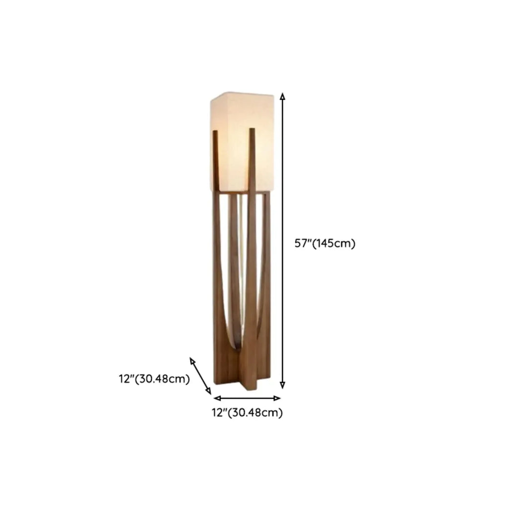 Lampadaires LED en bois vintage avec abat-jour en tissu