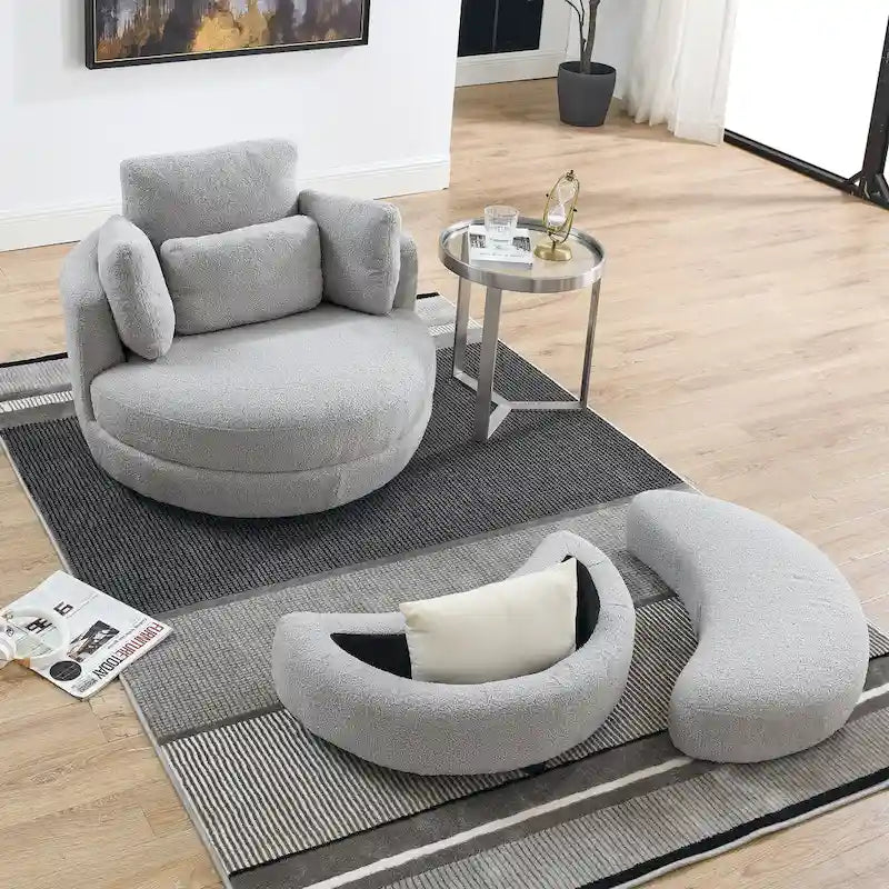 Fauteuil crapaud pivotant surdimensionné avec pouf de rangement lune