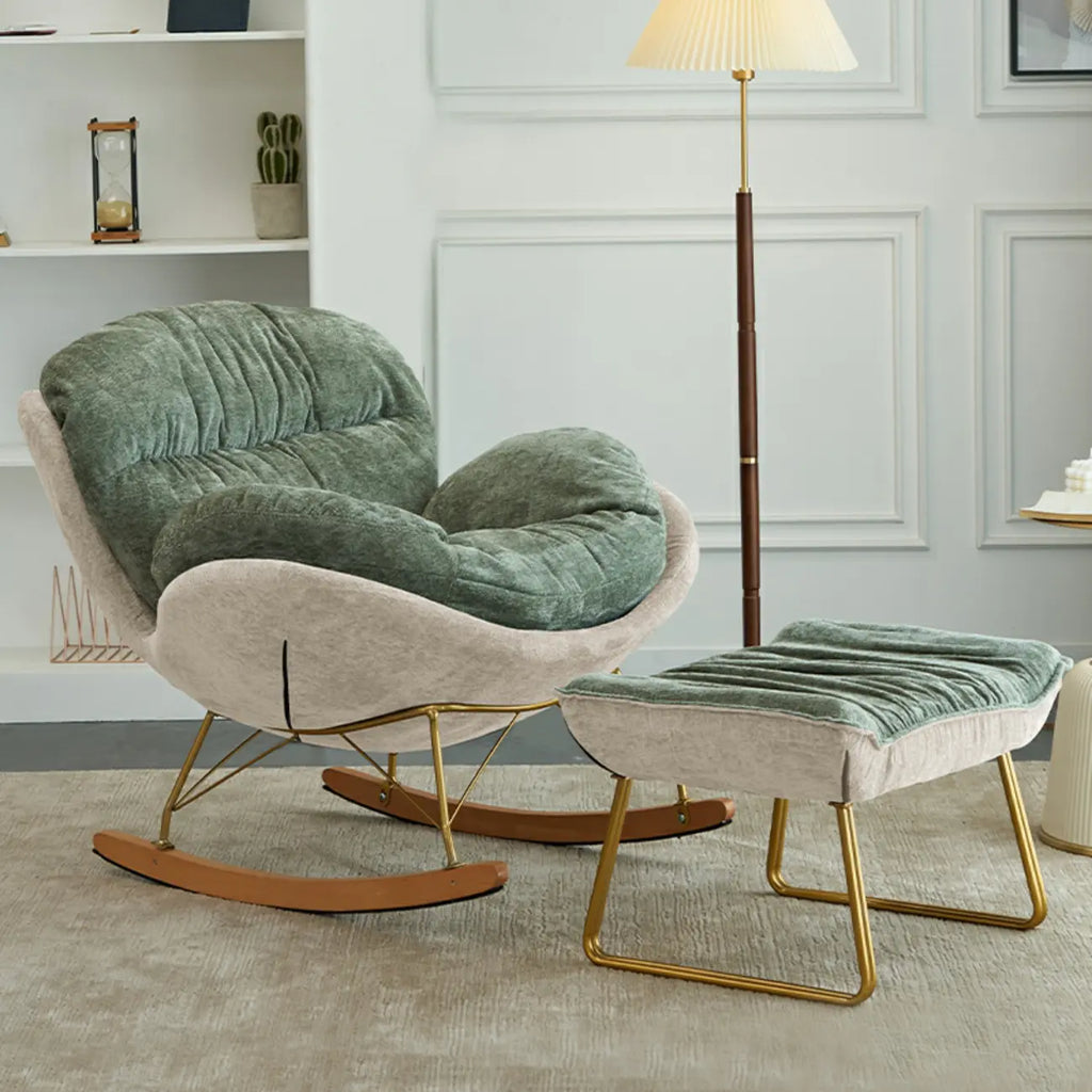 Fauteuil à bascule ergonomique rembourré en velours moderne pour chambre de bébé