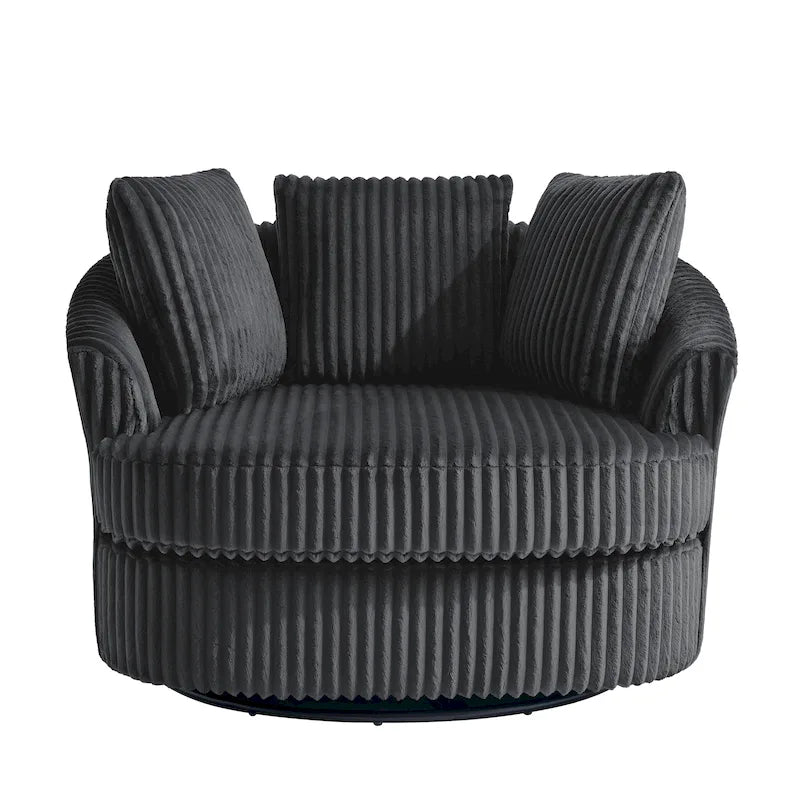 Fauteuil pivotant rond surdimensionné en velours côtelé avec accoudoirs encastrés 43 W