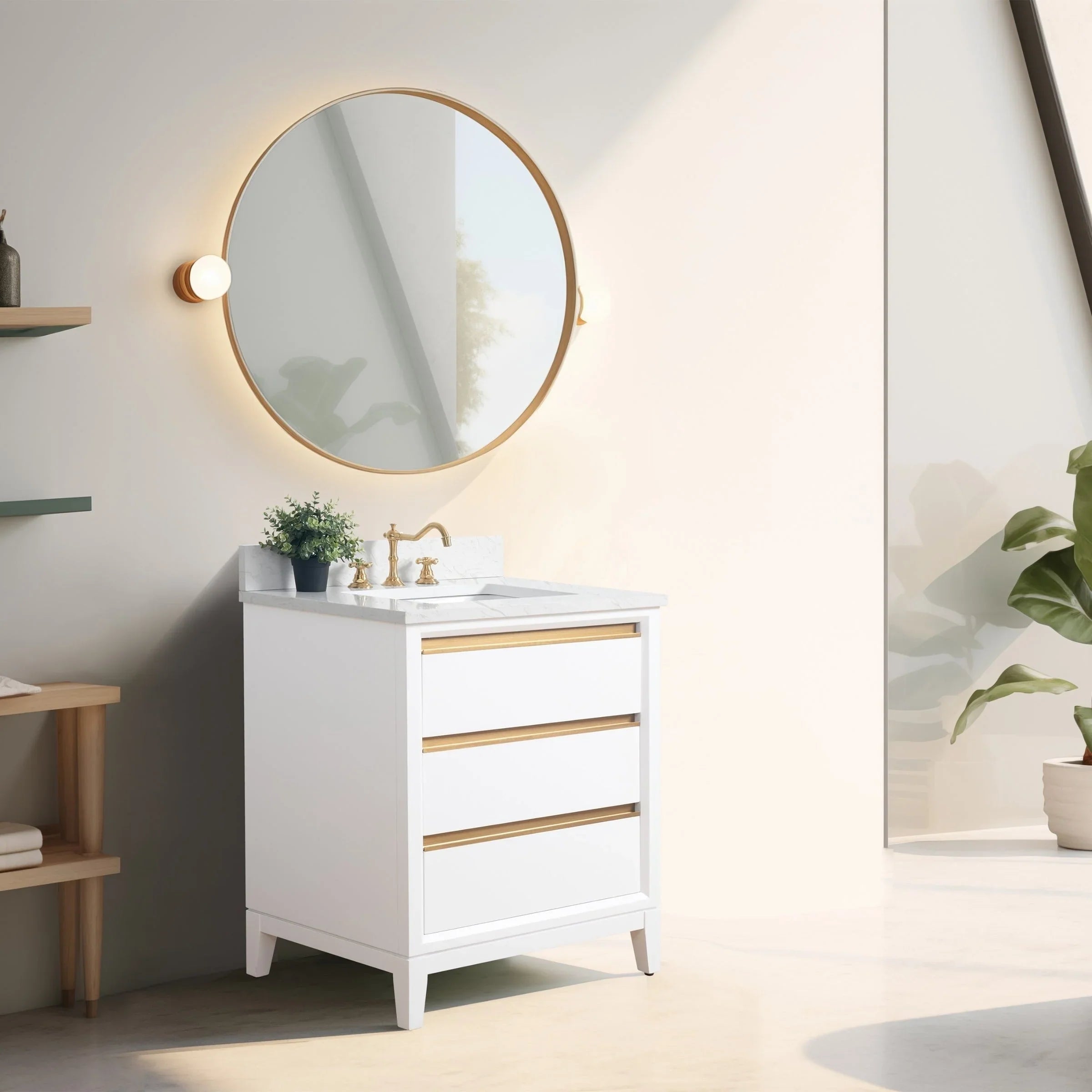 Meuble-lavabo Vanity Art avec évier en céramique et dessus en marbre reconstitué