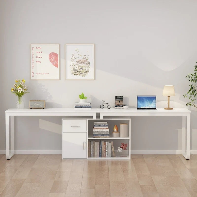Bureau d'angle réversible blanc pivotant Bureau d'ordinateur