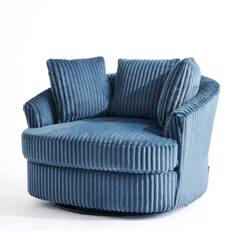 Fauteuil pivotant rond surdimensionné en velours côtelé avec accoudoirs encastrés 43 W