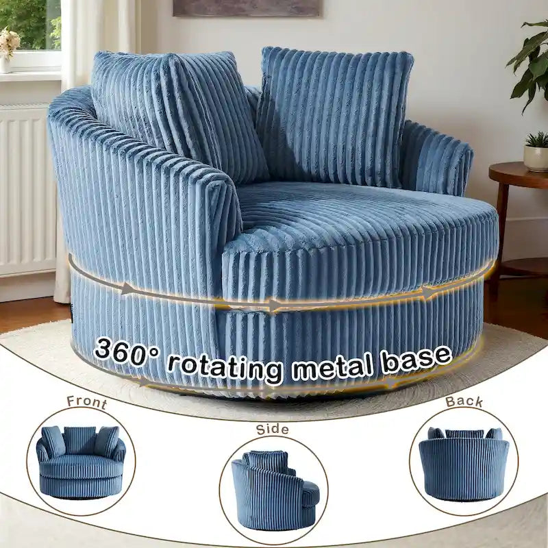 Fauteuil pivotant rond surdimensionné en velours côtelé avec accoudoirs encastrés 43 W