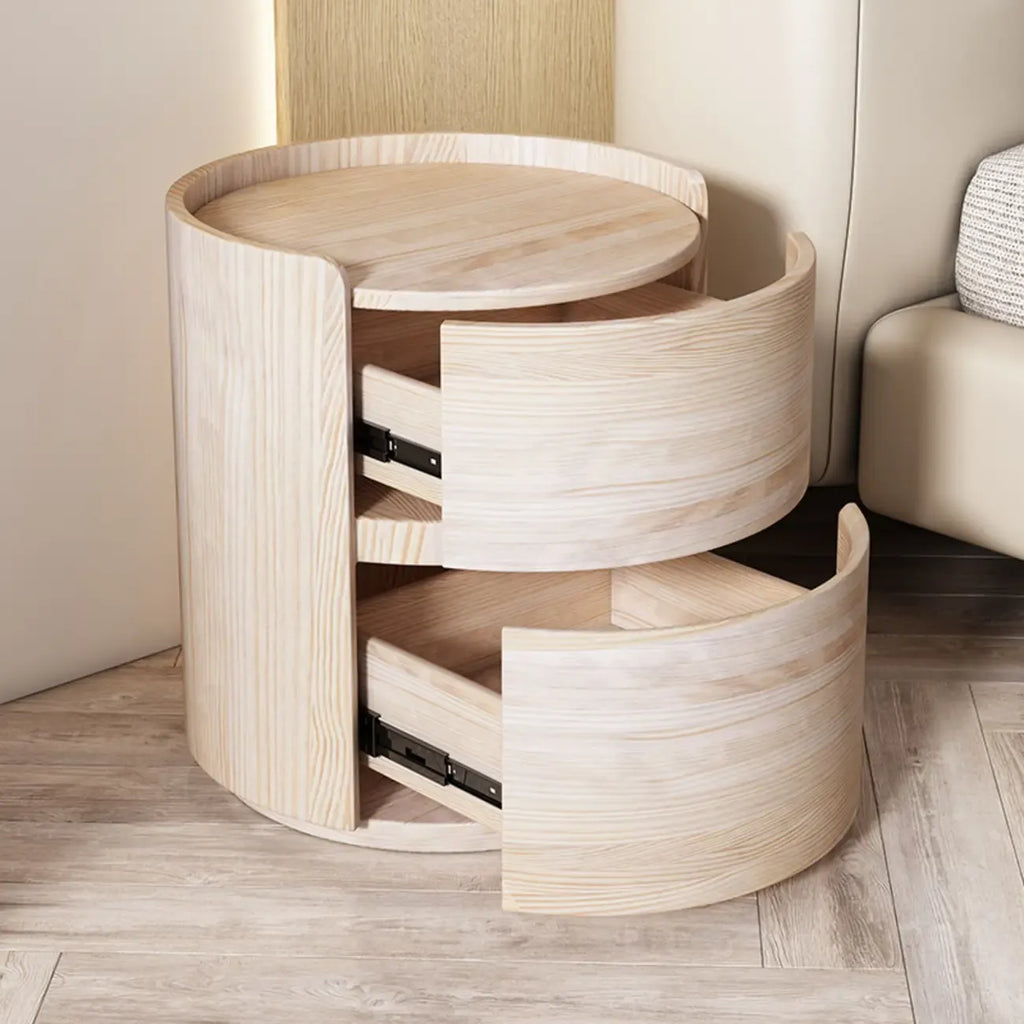 Table de chevet ronde à 2 tiroirs en cuir moderne
