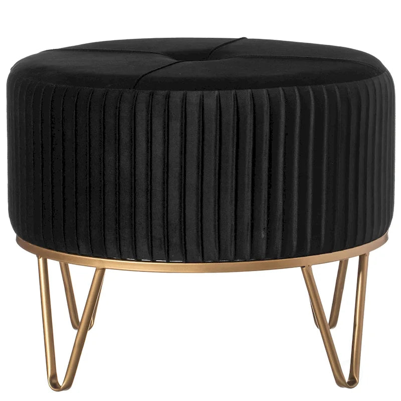 Tabouret pouf rond en velours surélevé avec base dorée épingle à cheveux