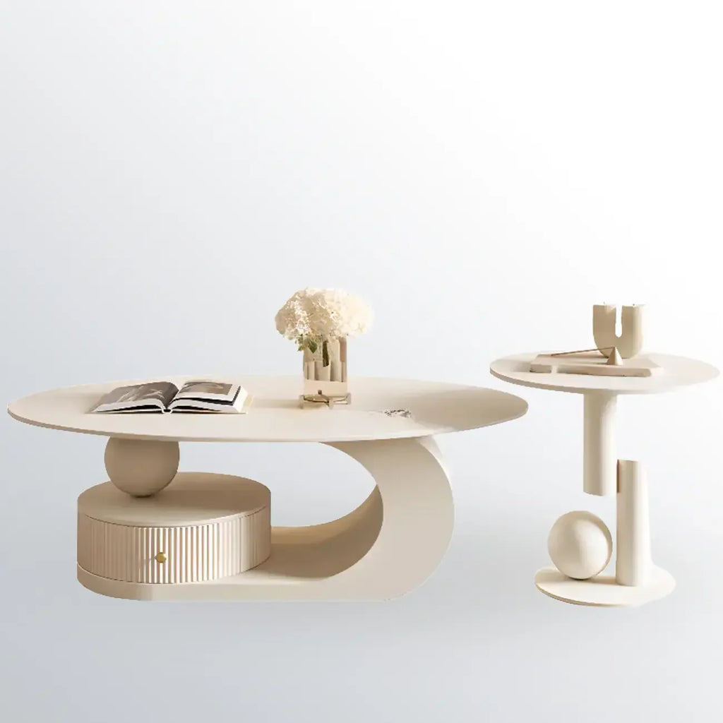 Table basse moderne avec plateau en pierre blanche anti-rayures