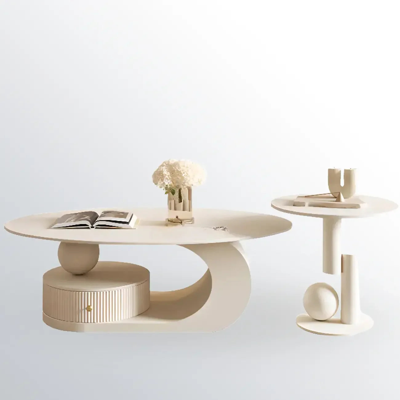 Table basse moderne avec plateau en pierre blanche anti-rayures