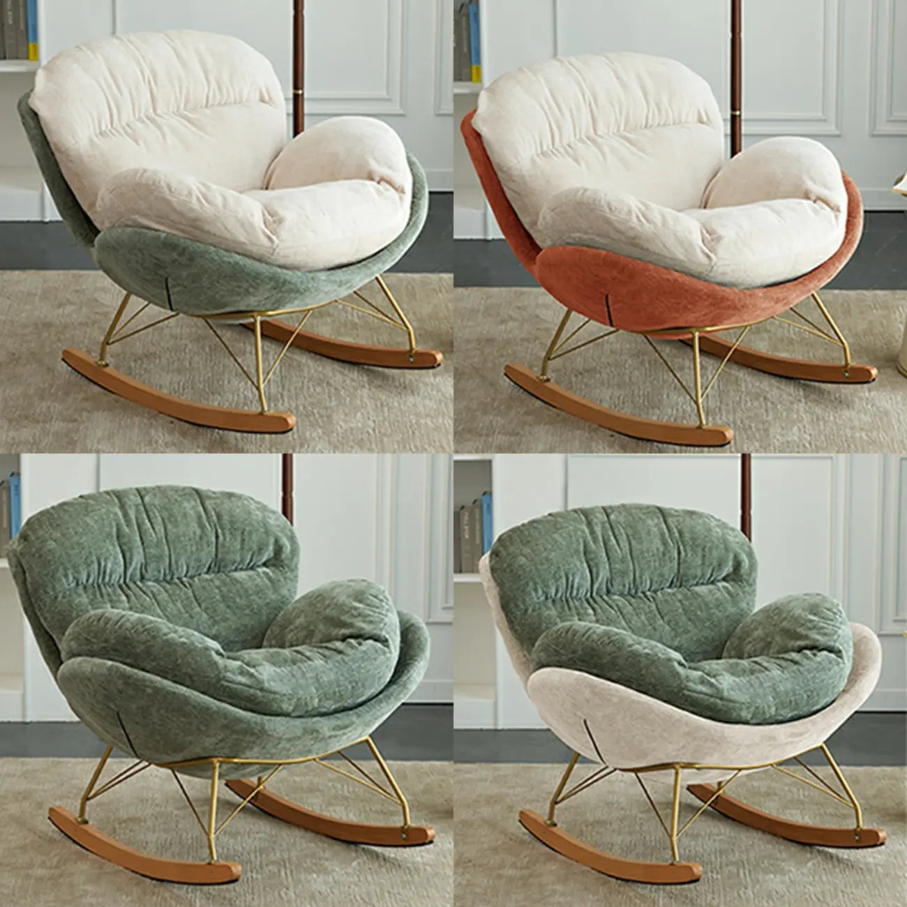 Fauteuil à bascule ergonomique rembourré en velours moderne pour chambre de bébé