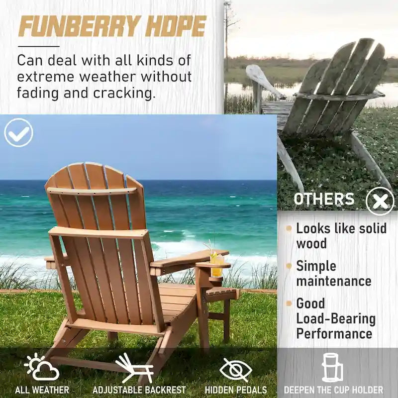 Chaise Adirondack pliante et réglable Vrakae avec ottoman