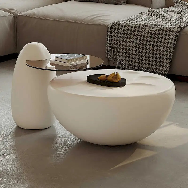 Table basse gigogne 42 moderne ronde blanc crème, 2 pièces pour le salon - 62