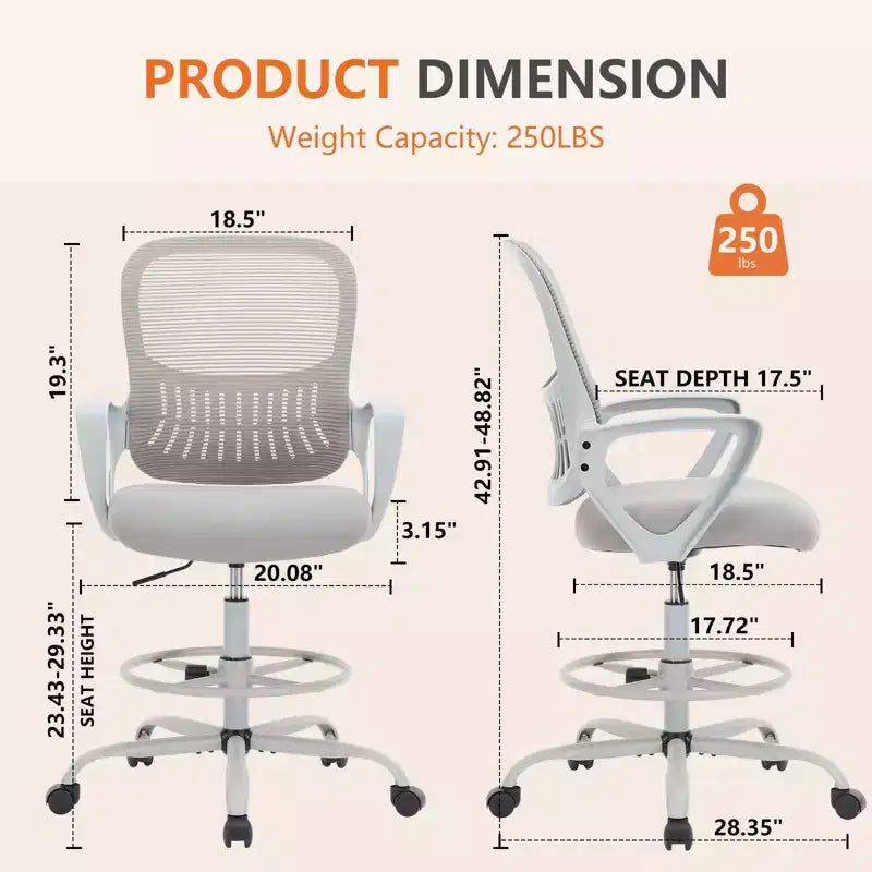 Chaise de bureau haute à hauteur de comptoir avec repose-pieds réglable, conçue pour les bureaux debout