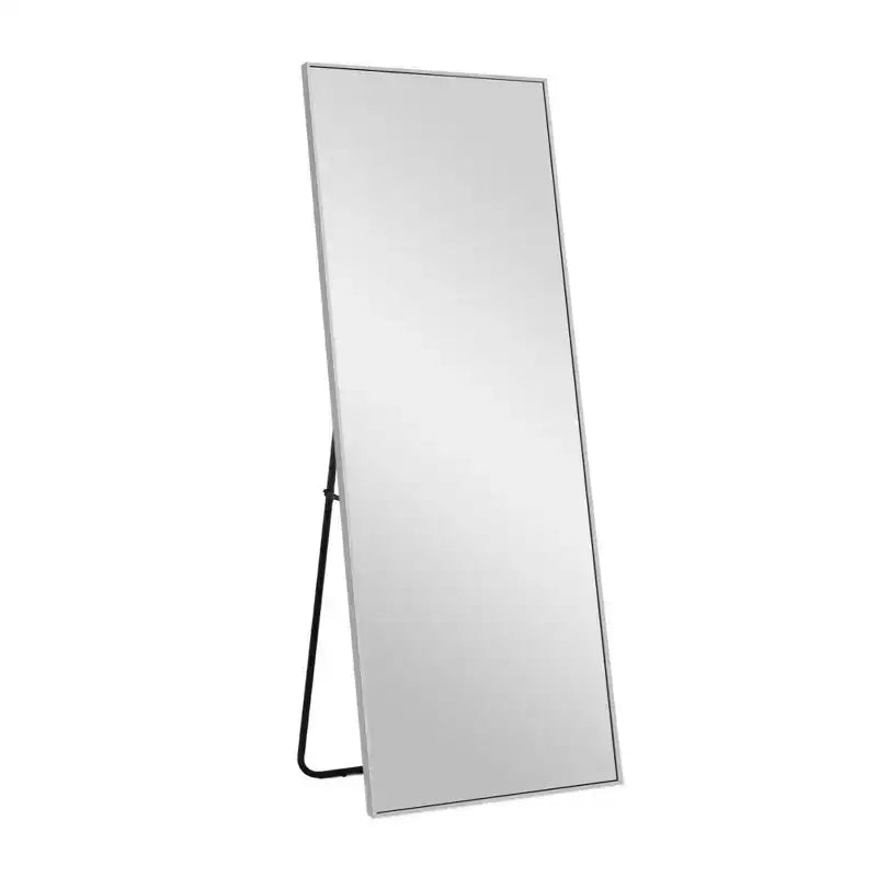 Miroir rectangulaire psyché en alliage d'aluminium argenté, bord fin, 163x54cm, avec support