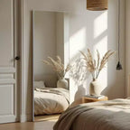 Miroir rectangulaire psyché en alliage d'aluminium argenté, bord fin, 163x54cm, avec support
