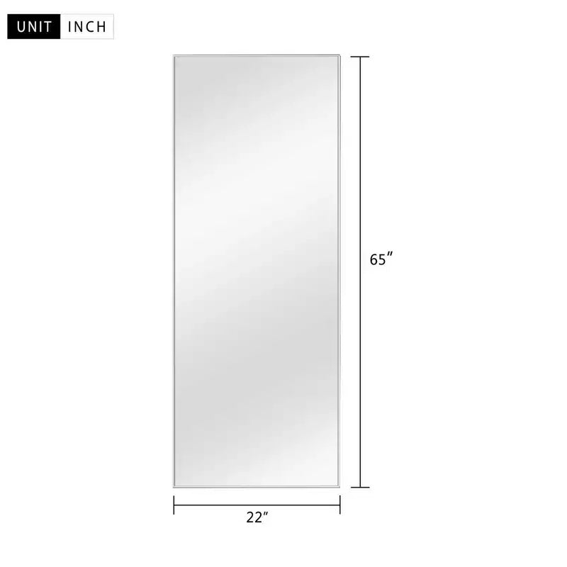 Miroir rectangulaire psyché en alliage d'aluminium argenté, bord fin, 163x54cm, avec support