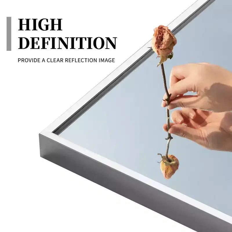 Miroir rectangulaire psyché en alliage d'aluminium argenté, bord fin, 163x54cm, avec support