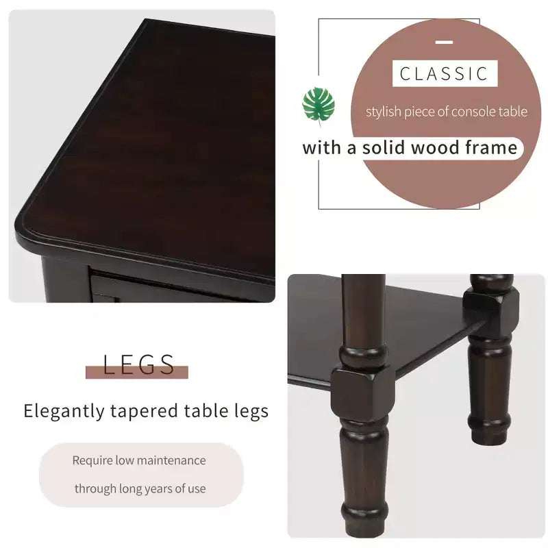 Console en bois rectangulaire de 60 cm avec 3 tiroirs, table d'entrée, finition bois naturel