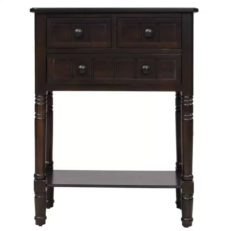 Console en bois rectangulaire de 60 cm avec 3 tiroirs, table d'entrée, finition bois naturel