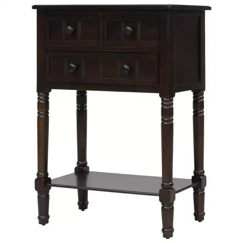 Console en bois rectangulaire de 60 cm avec 3 tiroirs, table d'entrée, finition bois naturel