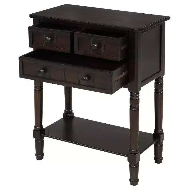 Console en bois rectangulaire de 60 cm avec 3 tiroirs, table d'entrée, finition bois naturel