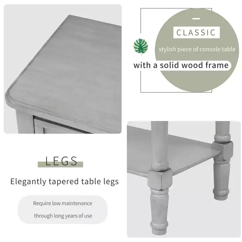 Console en bois rectangulaire de 60 cm avec 3 tiroirs, table d'entrée, finition bois naturel