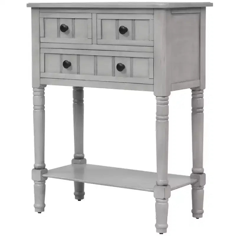 Console en bois rectangulaire de 60 cm avec 3 tiroirs, table d'entrée, finition bois naturel
