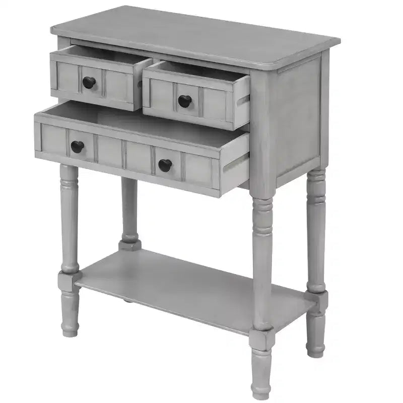 Console en bois rectangulaire de 60 cm avec 3 tiroirs, table d'entrée, finition bois naturel