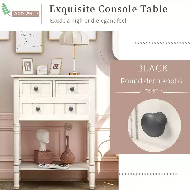Console en bois rectangulaire de 60 cm avec 3 tiroirs, table d'entrée, finition bois naturel