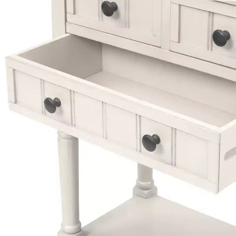 Console en bois rectangulaire de 60 cm avec 3 tiroirs, table d'entrée, finition bois naturel