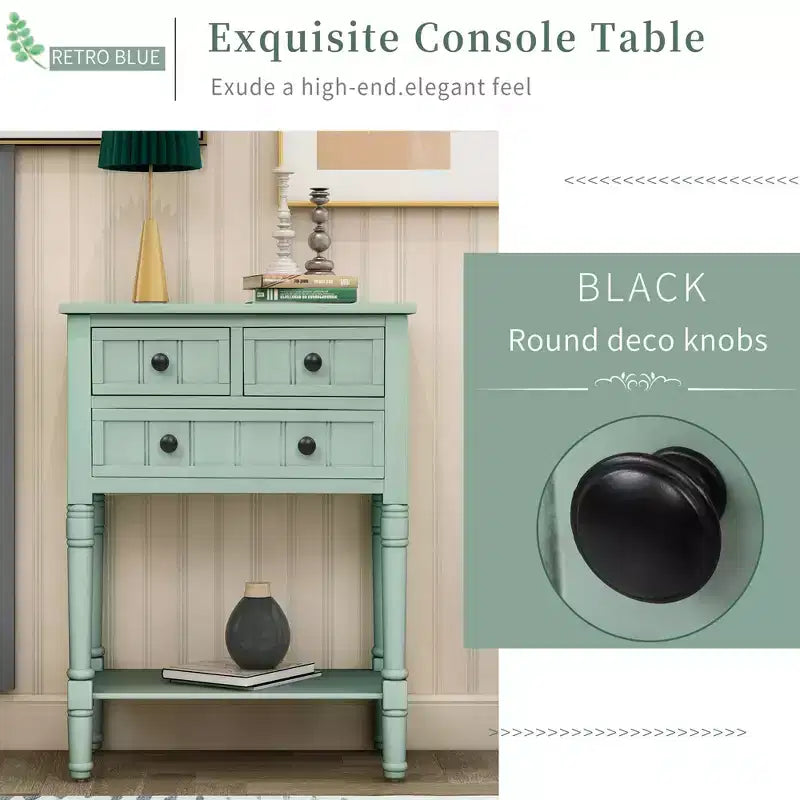 Console en bois rectangulaire de 60 cm avec 3 tiroirs, table d'entrée, finition bois naturel