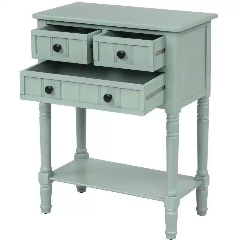 Console en bois rectangulaire de 60 cm avec 3 tiroirs, table d'entrée, finition bois naturel