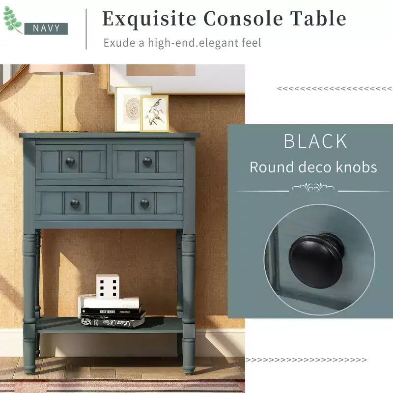 Console en bois rectangulaire de 60 cm avec 3 tiroirs, table d'entrée, finition bois naturel