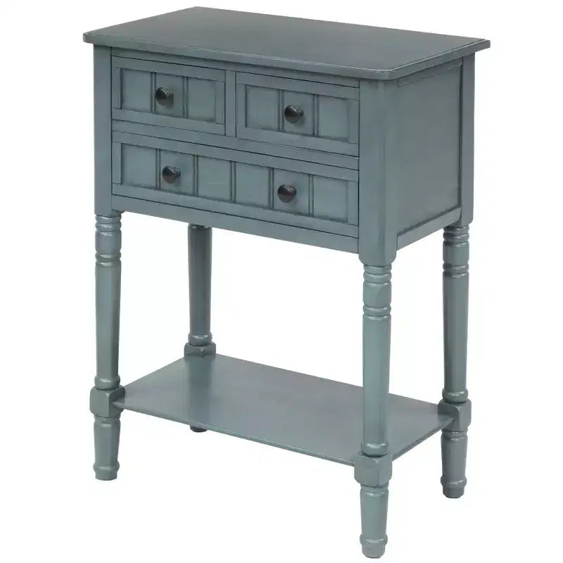 Console en bois rectangulaire de 60 cm avec 3 tiroirs, table d'entrée, finition bois naturel