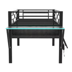 Lit mezzanine avec bureau, étagères de rangement et lumière LED, noir - ModernLuxe