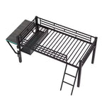 Lit mezzanine avec bureau, étagères de rangement et lumière LED, noir - ModernLuxe