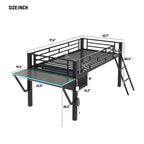 Lit mezzanine avec bureau, étagères de rangement et lumière LED, noir - ModernLuxe