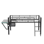 Lit mezzanine avec bureau, étagères de rangement et lumière LED, noir - ModernLuxe