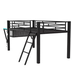 Lit mezzanine avec bureau, étagères de rangement et lumière LED, noir - ModernLuxe